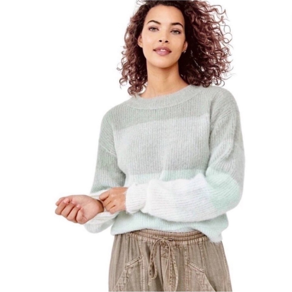 Free People | Women’s Grey/Ice Blue/White Colorblock Striped Crewneck Sweater S
